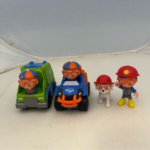 Set Of 4 Blippi Figures Vehicles Dog Garbage Truck